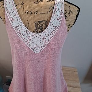 Women's small pink tank top by design  with Crochet back
